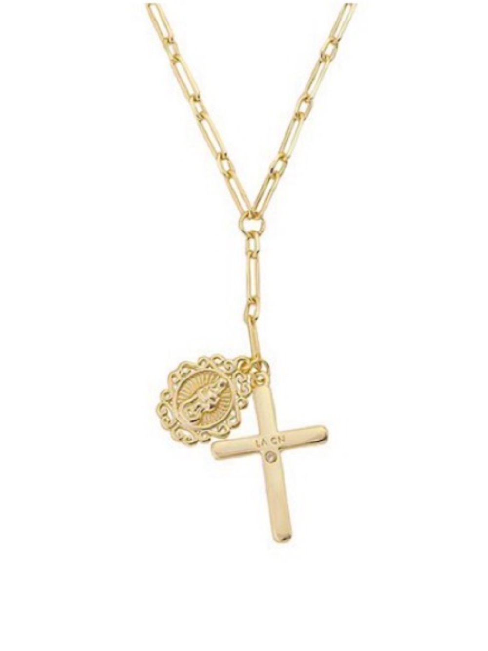 Gratitude & Grace 14k Gold Plated Virgin Mary Charm & Cross Pendant Necklace NEW - Picture 3 of 8